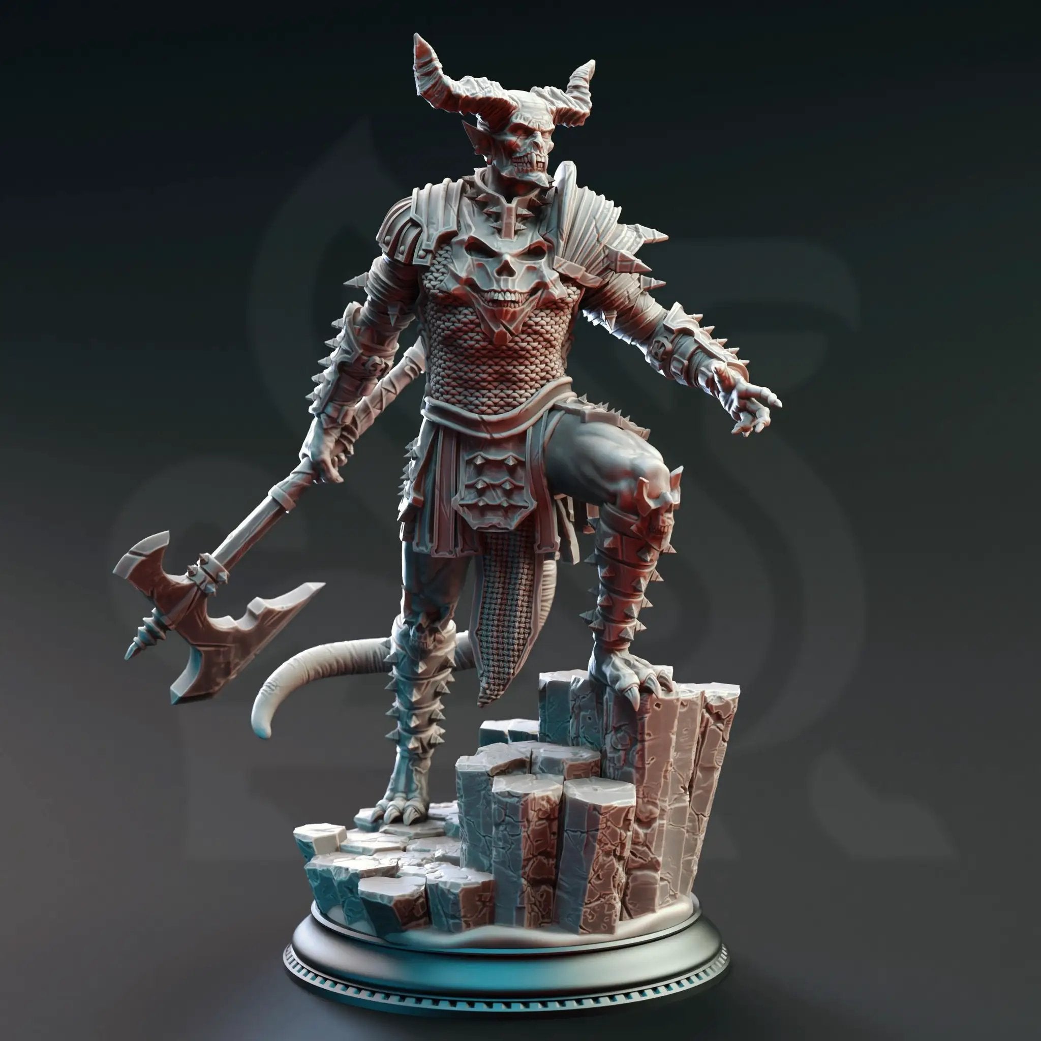 3D printed Devil Warriors of the Hells miniatures by Last Hope Miniatures, featuring detailed demonic figures with horns and fiery bases.