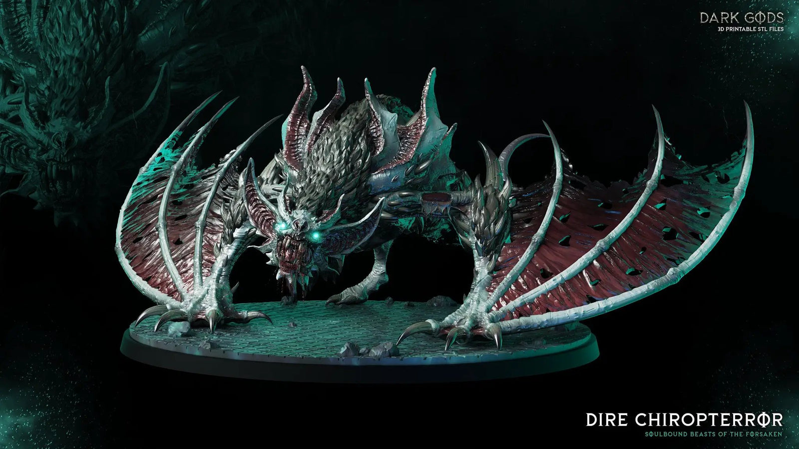 3D printed Dire Chirropterror miniature by Dark Gods Miniatures, detailed creature with wings and fearsome features, from Last Hope Miniatures.