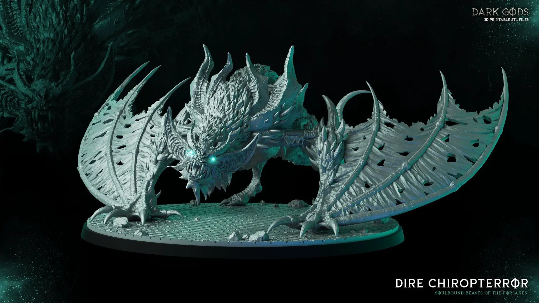 3D printed Dire Chirropterror miniature by Last Hope Miniatures, featuring detailed wings and fierce creature design.