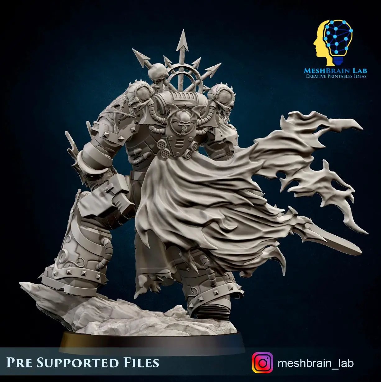3D printed Doom Marine Dark Knight Lord miniatures by Last Hope Miniatures, detailed dark armor and menacing pose