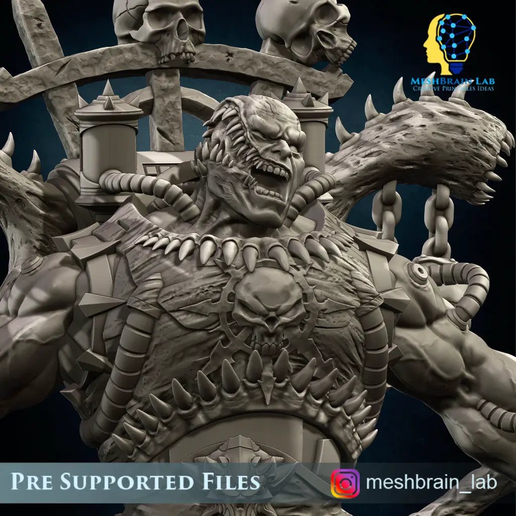 3D printed Doom Marine Demonhost miniature by Meshbrain Labs from Last Hope Miniatures, detailed figure on a display base.