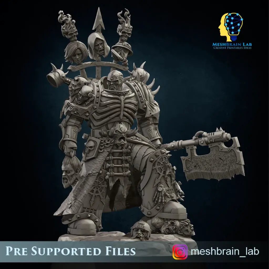 3D printed Doom Marine Executor Lord miniature by Meshbrain Labs, detailed sci-fi figure from Last Hope Miniatures.