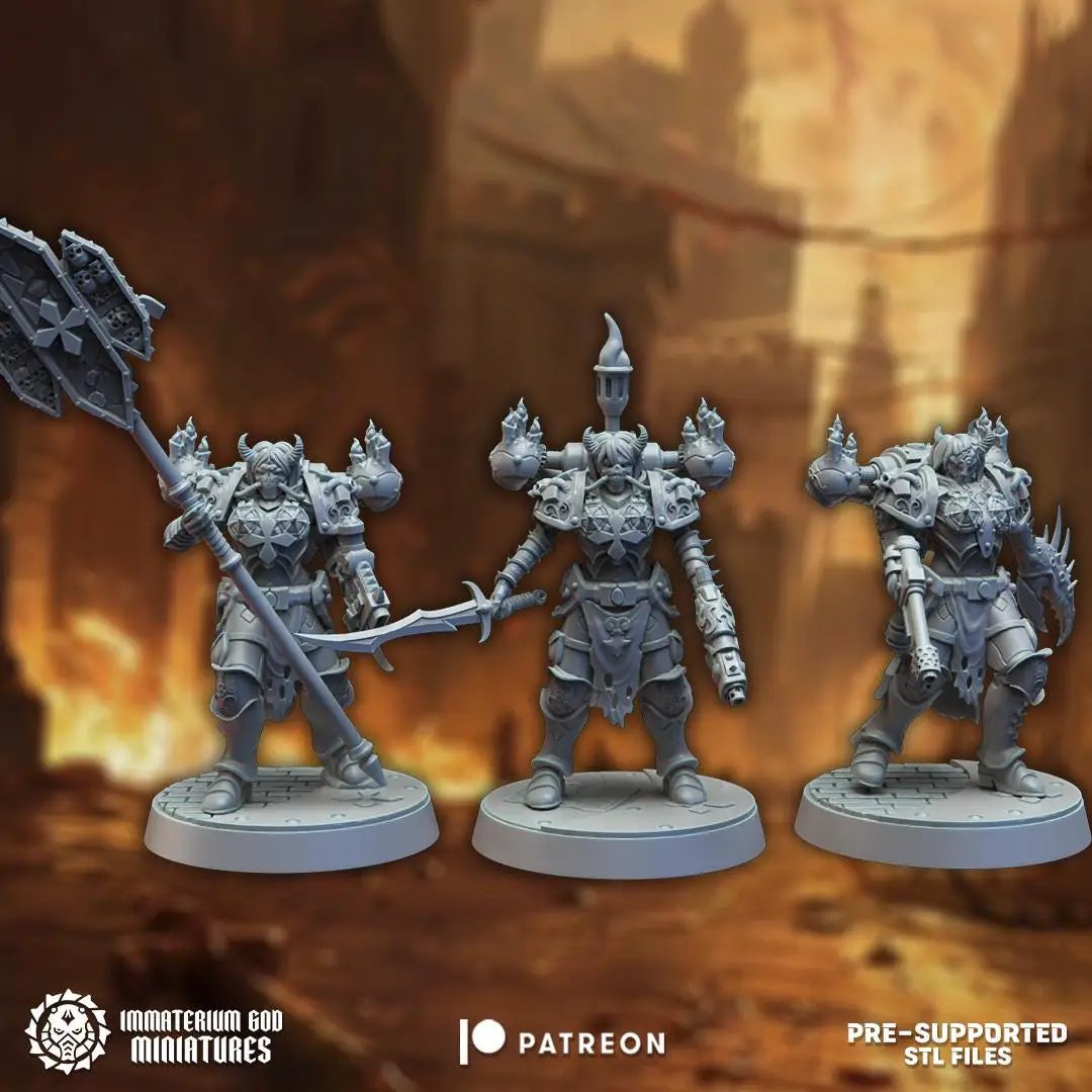 Six 3D printed Doom Sisters miniatures by Last Hope Miniatures for DakkaDakka, featuring detailed fantasy character designs.