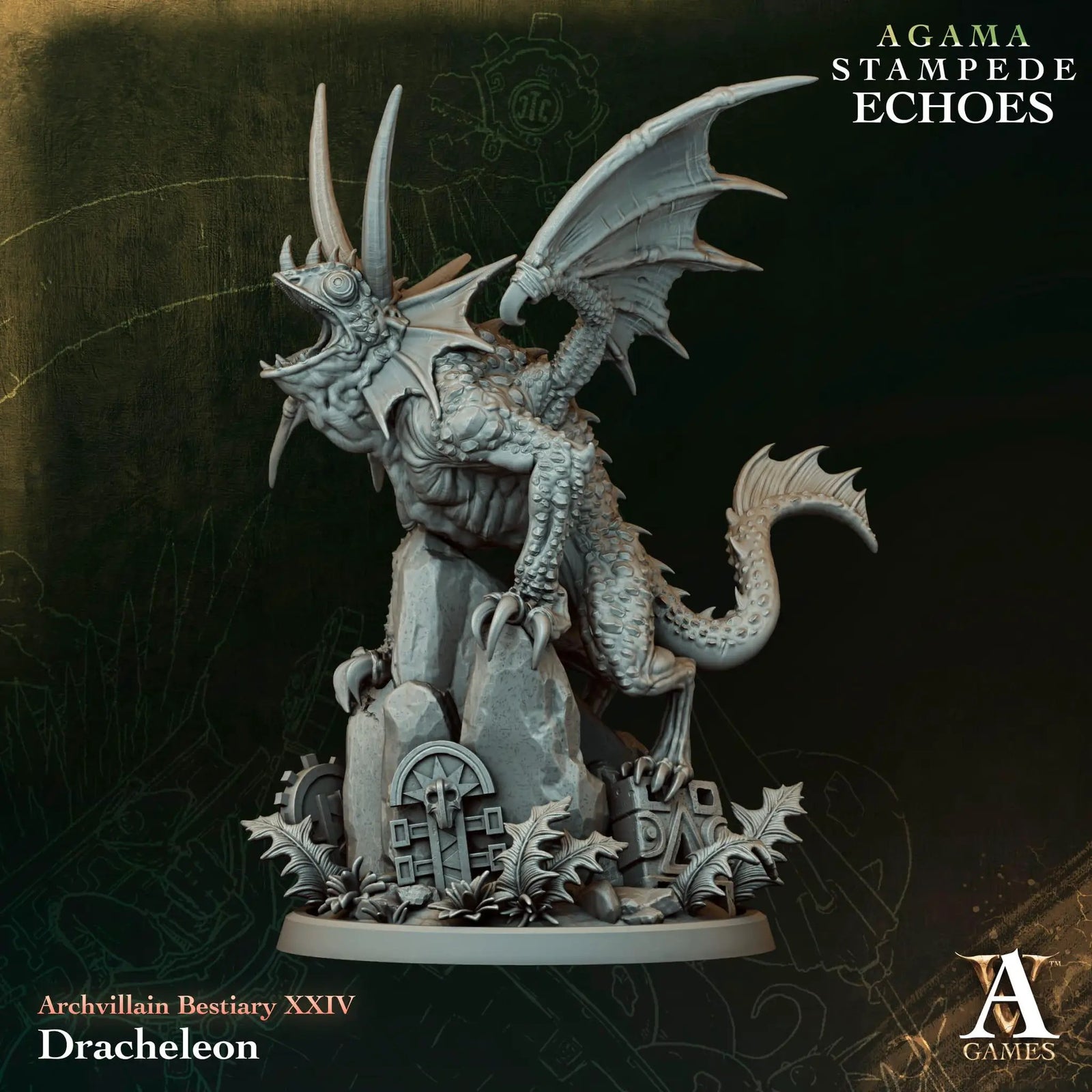3D printed Dracheleon miniature by Last Hope Miniatures, showcasing detailed dragon lizard creature from Archvillain Games.
