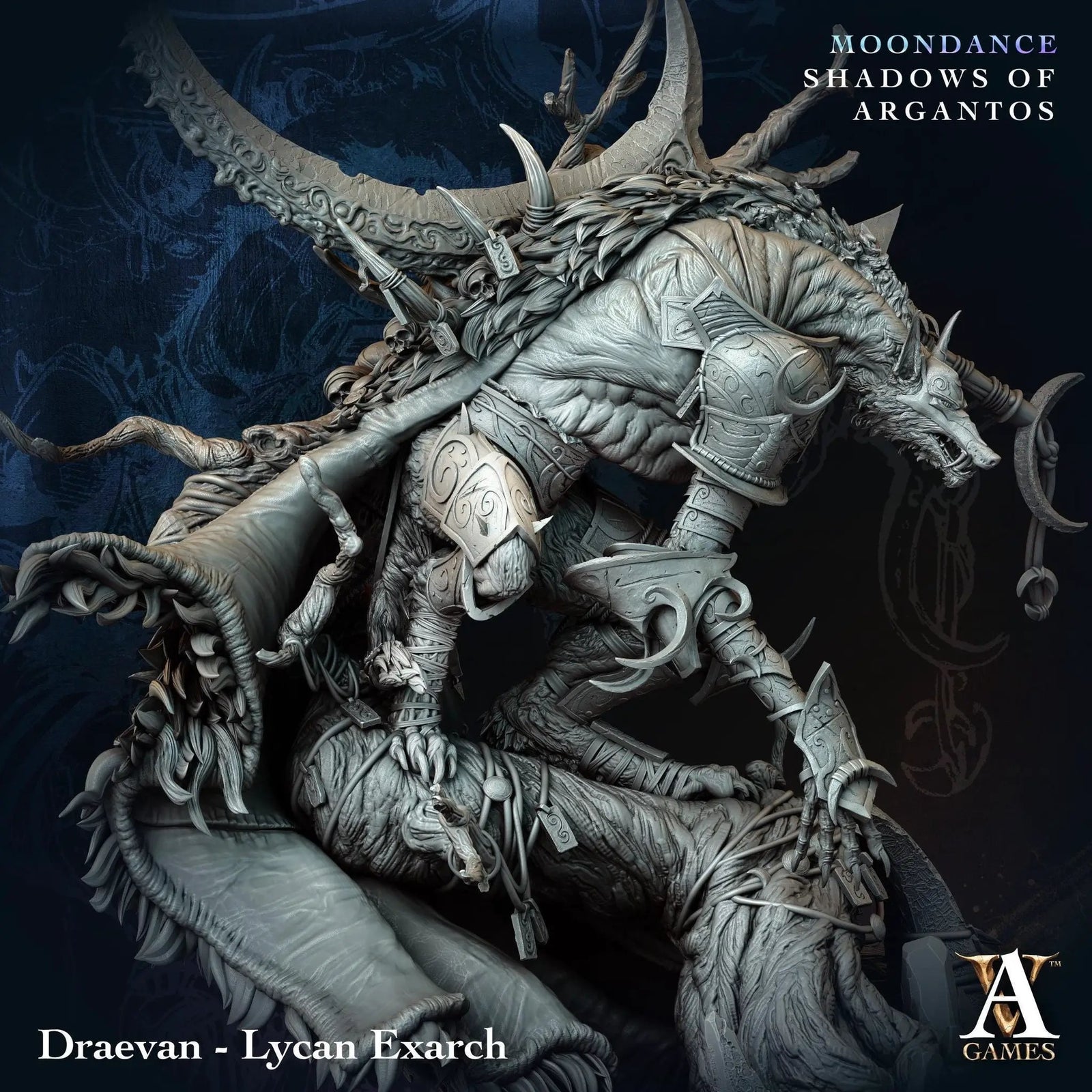 3D printed Draevan Lycan Exarch miniature by Last Hope Miniatures from Archvillain Games, showing detailed sculpt and dynamic pose.