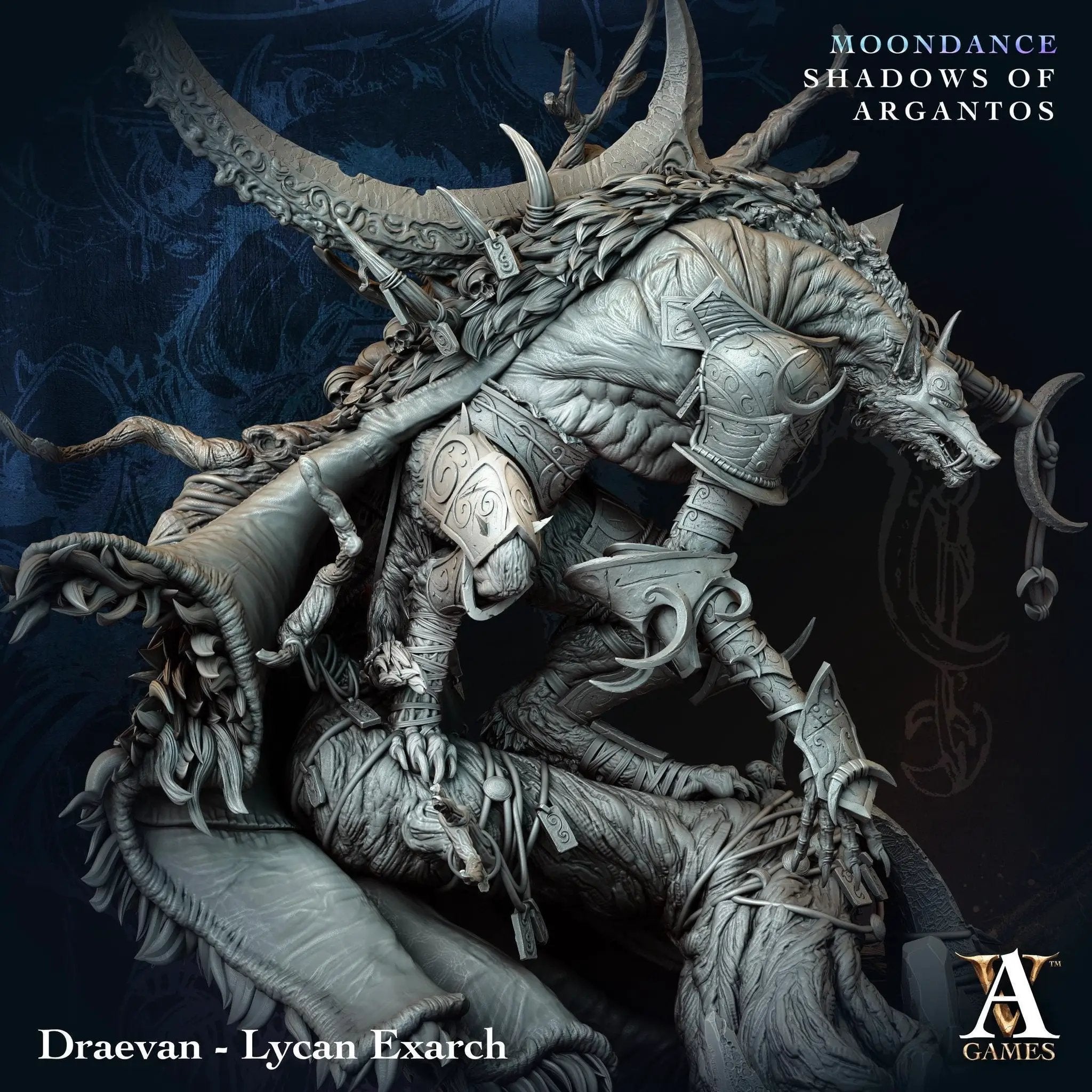 3D printed Draevan Lycan Exarch miniature by Last Hope Miniatures from Archvillain Games, showing detailed sculpt and dynamic pose.