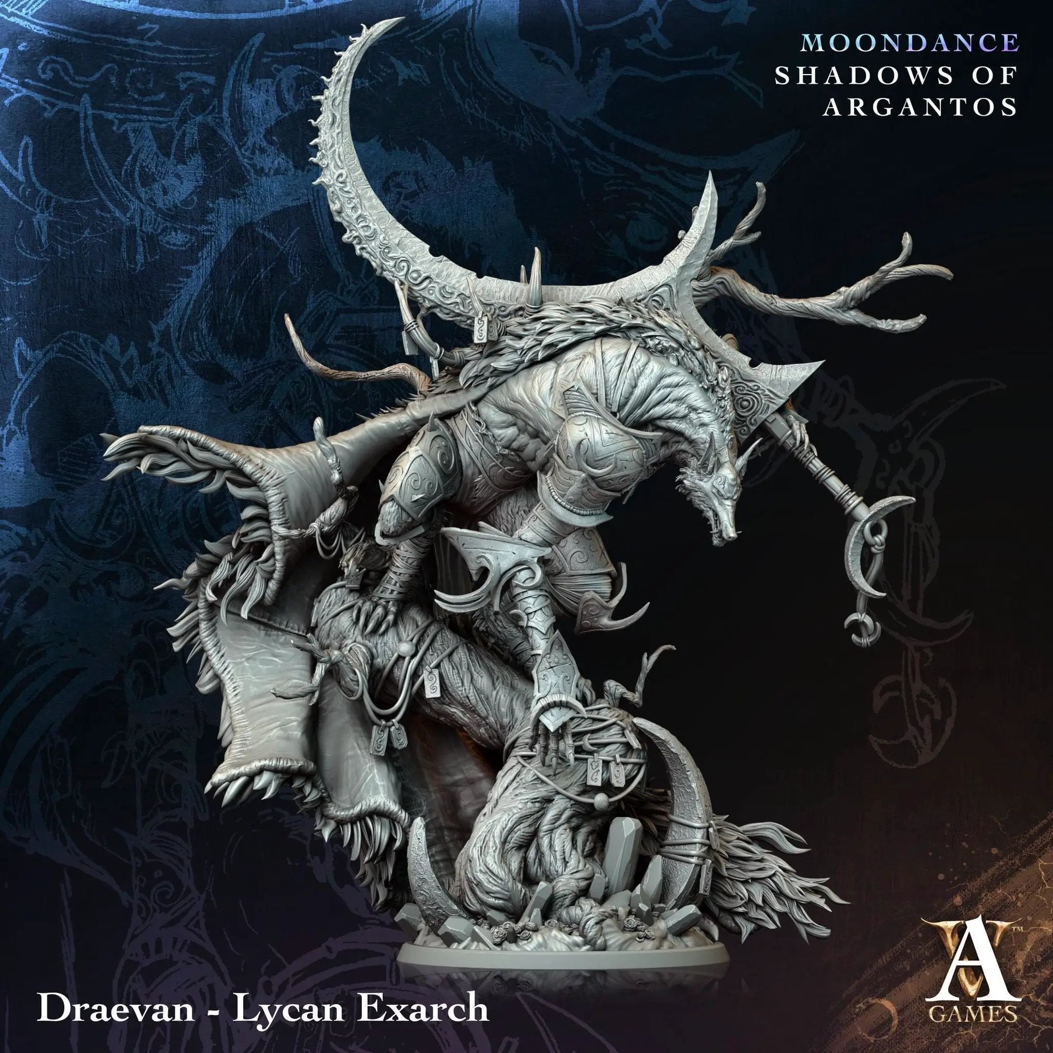 3D printed Draevan Lycan Exarch miniature from Last Hope Miniatures by Archvillain Games, featuring detailed sculpting and dynamic pose.