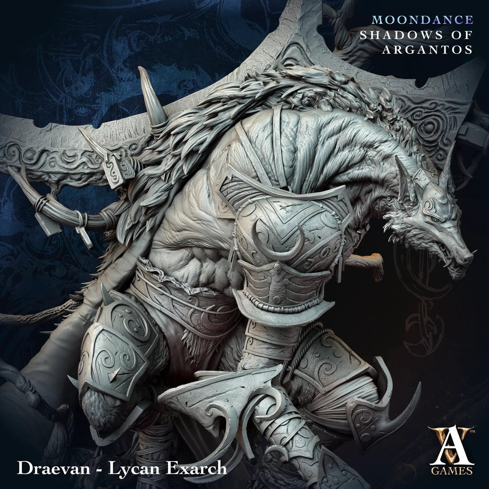3D printed Draevan Lycan Exarch miniature by Last Hope Miniatures, detailed fantasy creature with intricate armor and fierce stance.