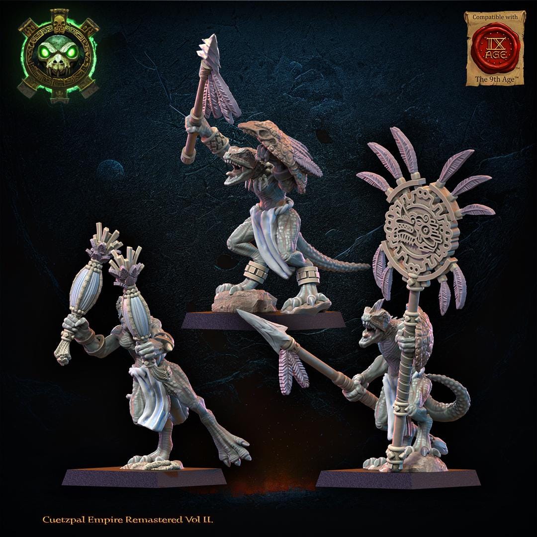 3D printed Dragon Kin Spear Command Group by Lost Kingdom Miniatures, featuring detailed dragon-themed miniatures for tabletop gaming.