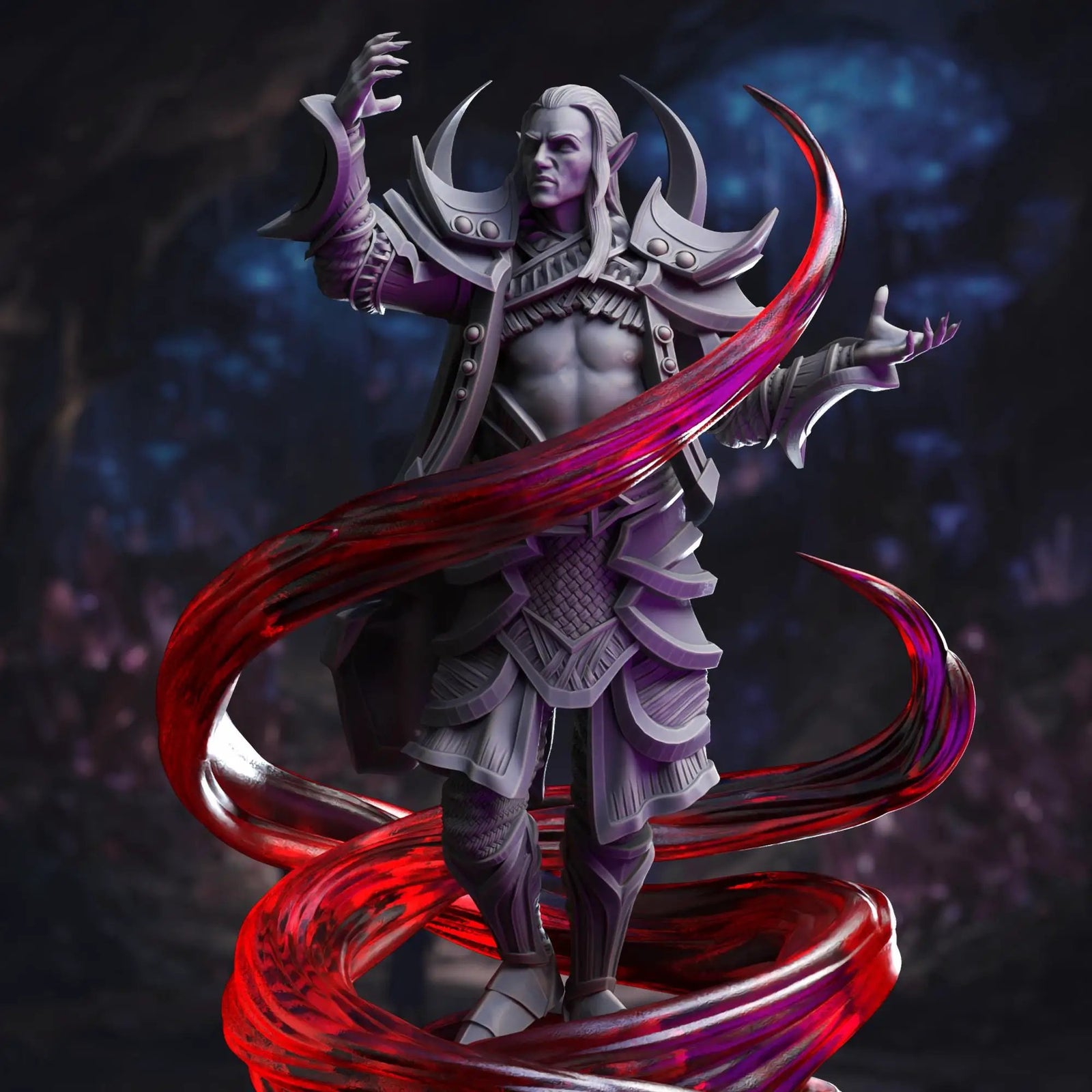 3D printed Drow Lunar Sorcerer miniature by Last Hope Miniatures, featuring intricate details and dark fantasy design.