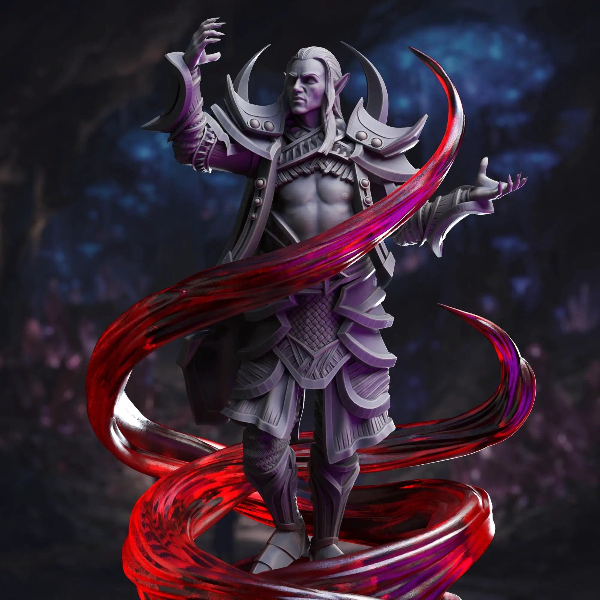 3D printed Drow Lunar Sorcerer miniature by Last Hope Miniatures, featuring intricate details and dark fantasy design.