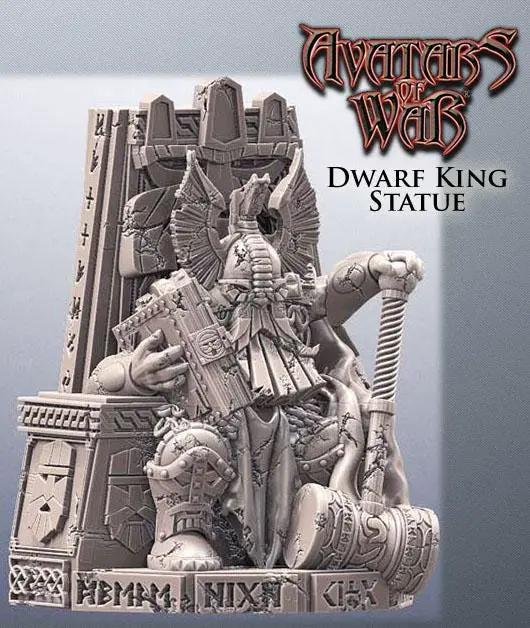 3D printed Dwarf King miniature by Last Hope Miniatures for Avatars of War, showing a detailed dwarf king figure with crown and armor.