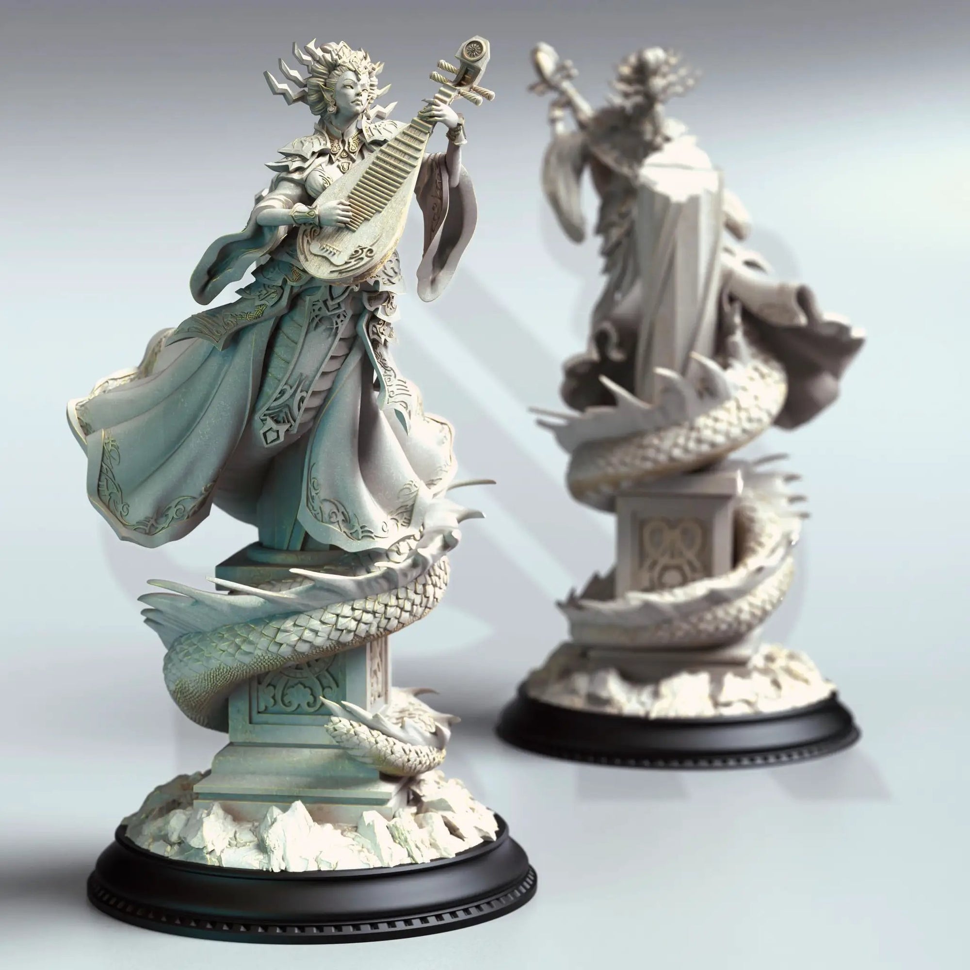 3D printed Eastern Medusa Siren miniature by Last Hope Miniatures, detailed sculpture with flowing hair and mythical sea creature features.