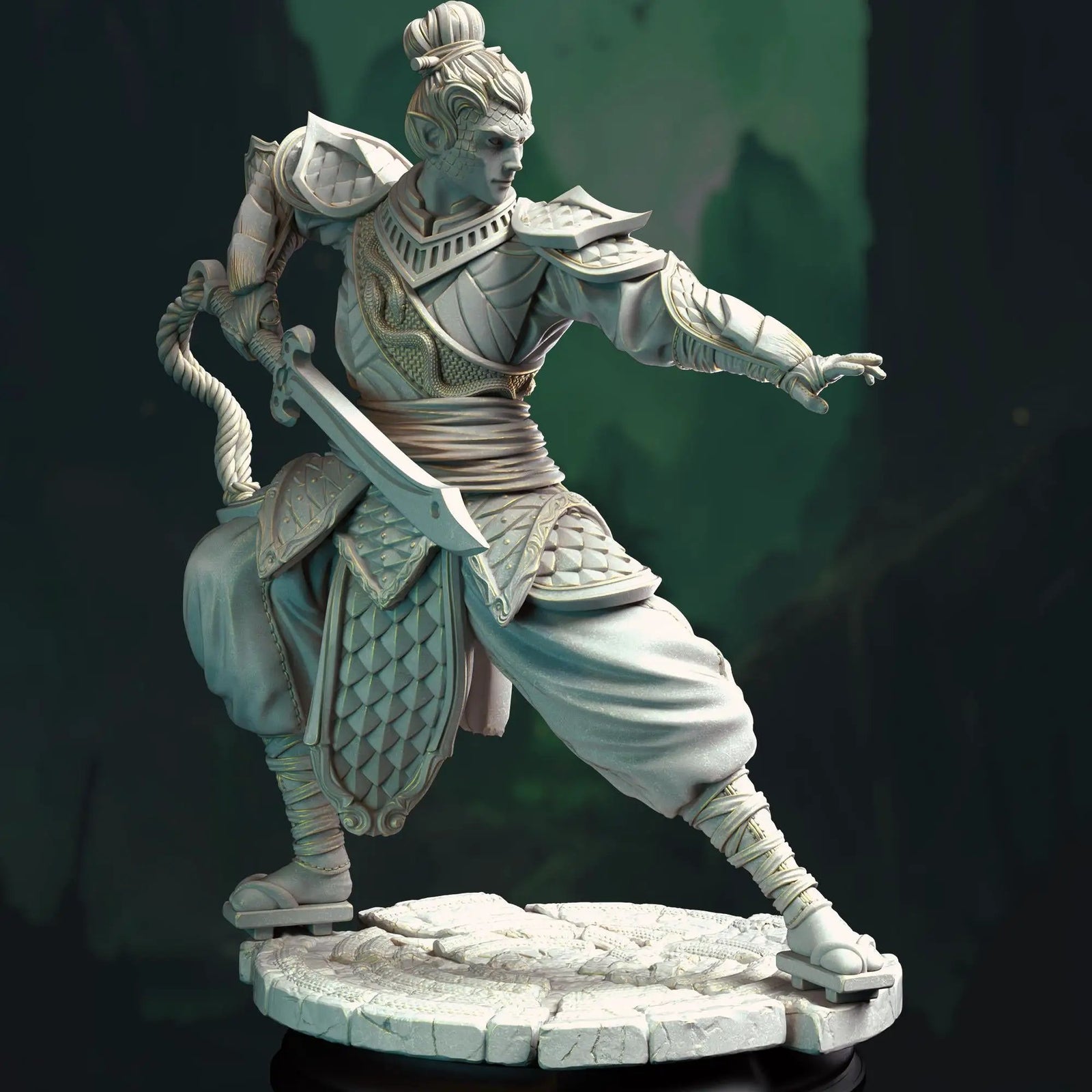 3D printed Eastern Yuan-Ti Pureblood Fighter miniature by Last Hope Miniatures, detailed reptilian fantasy figure from DM Stash
