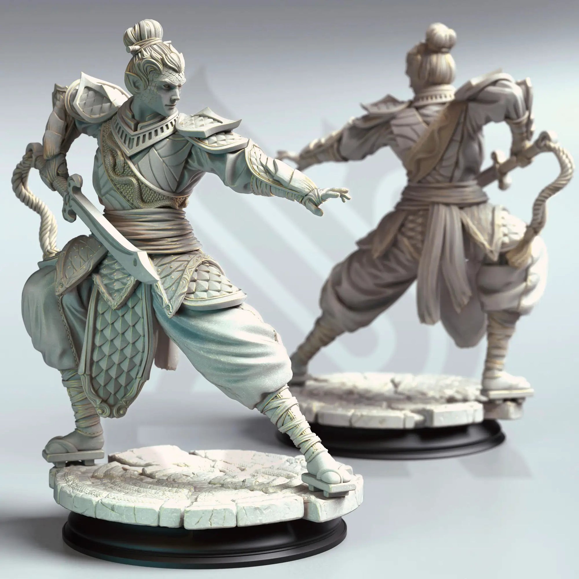 3D printed Eastern Yuan-Ti Pureblood Fighter miniature by Last Hope Miniatures, featuring serpent-like features and detailed armor.