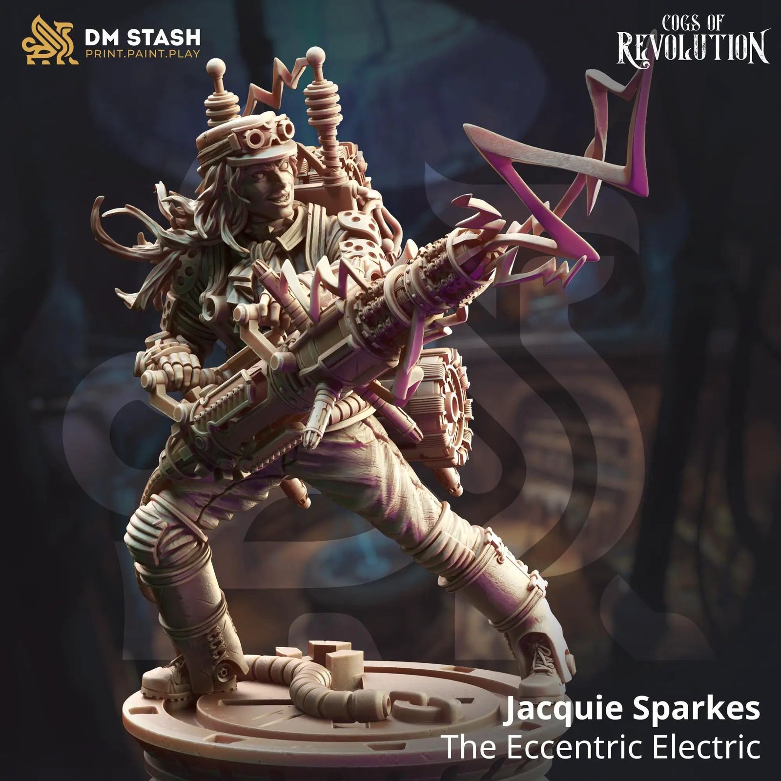 3D printed eccentric electric model by Last Hope Miniatures, showing detailed mechanical parts and vibrant colors.