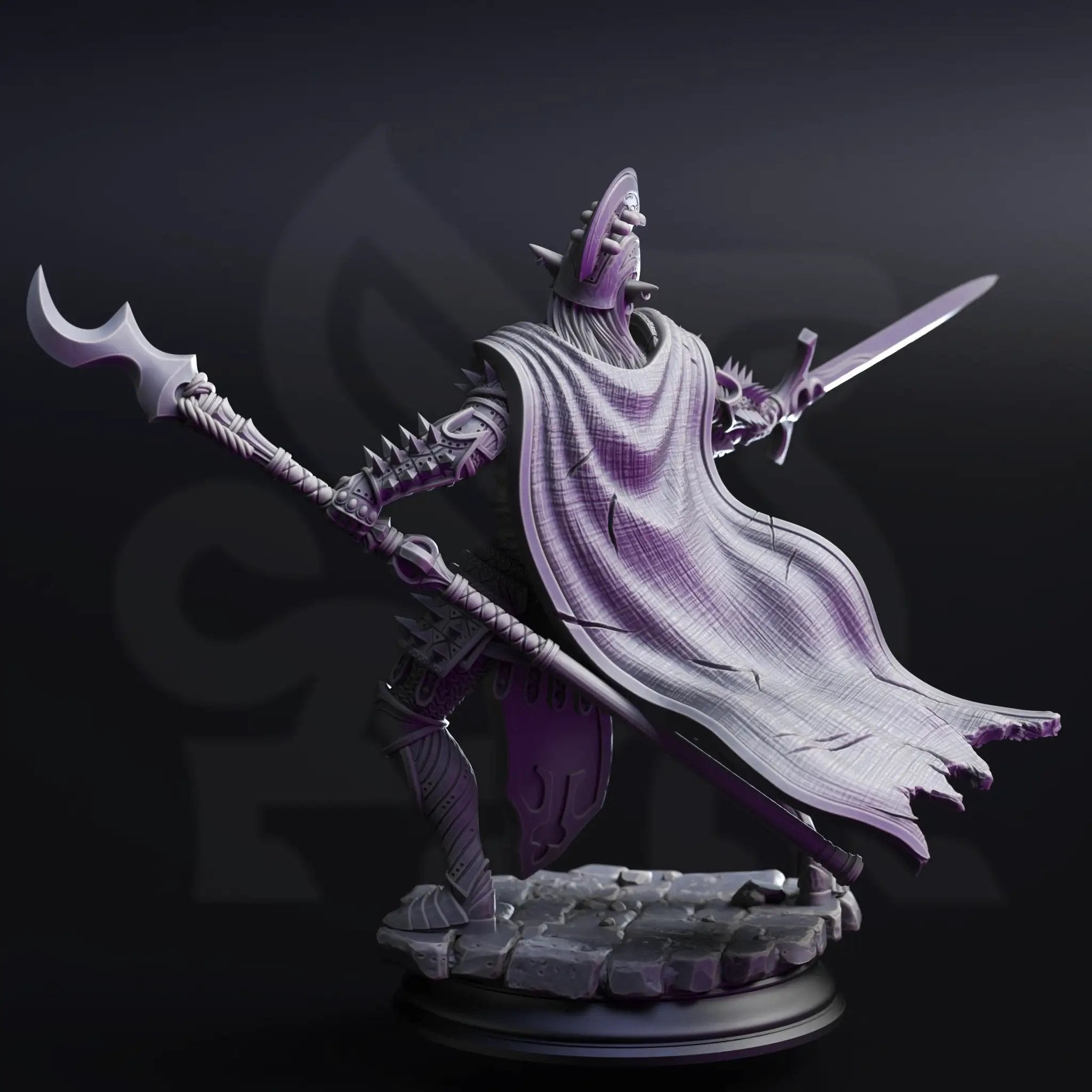 3D printed Elite Drow House Guard miniature by Last Hope Miniatures for DM Stash, featuring detailed dark elf armor and weaponry.