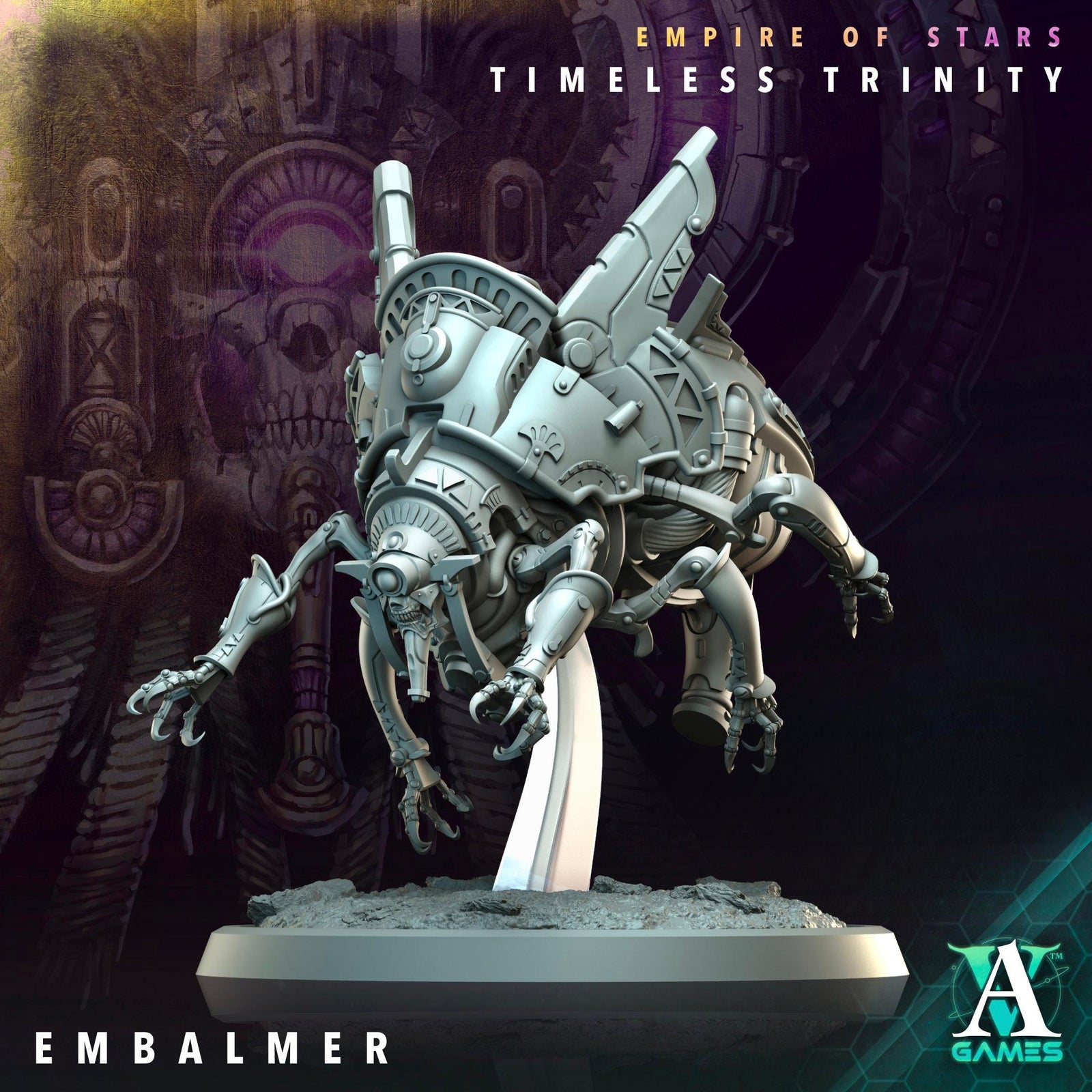 3D printed Embalmer figure by Last Hope Miniatures for Archvillain Games, detailed sculpture with embalming tools.