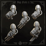 3D printed Eternal Crusader Big Fists upgrade kit by Greytide Studio for Last Hope Miniatures, showing ten detailed fists on a white background.