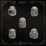 3D printed Eternal Crusader Heads #2 upgrade kit by Greytide Studio for Last Hope Miniatures, featuring detailed miniature heads.