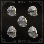 Ten 3D printed Eternal Crusader heads upgrade kit by Last Hope Miniatures for Greytide Studio tabletop miniatures.