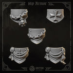 3D printed Eternal Crusader hip armor by Greytide Studio for Last Hope Miniatures, detailed sculpt with intricate design and textures.