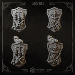 3D printed Eternal Crusader Shields upgrade kit by Last Hope Miniatures, featuring detailed shield designs for miniature gaming.
