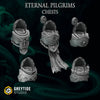 Set of five 3D printed Eternal Pilgrim Chests by Last Hope Miniatures from Greytide Studio, featuring detailed miniature chests.
