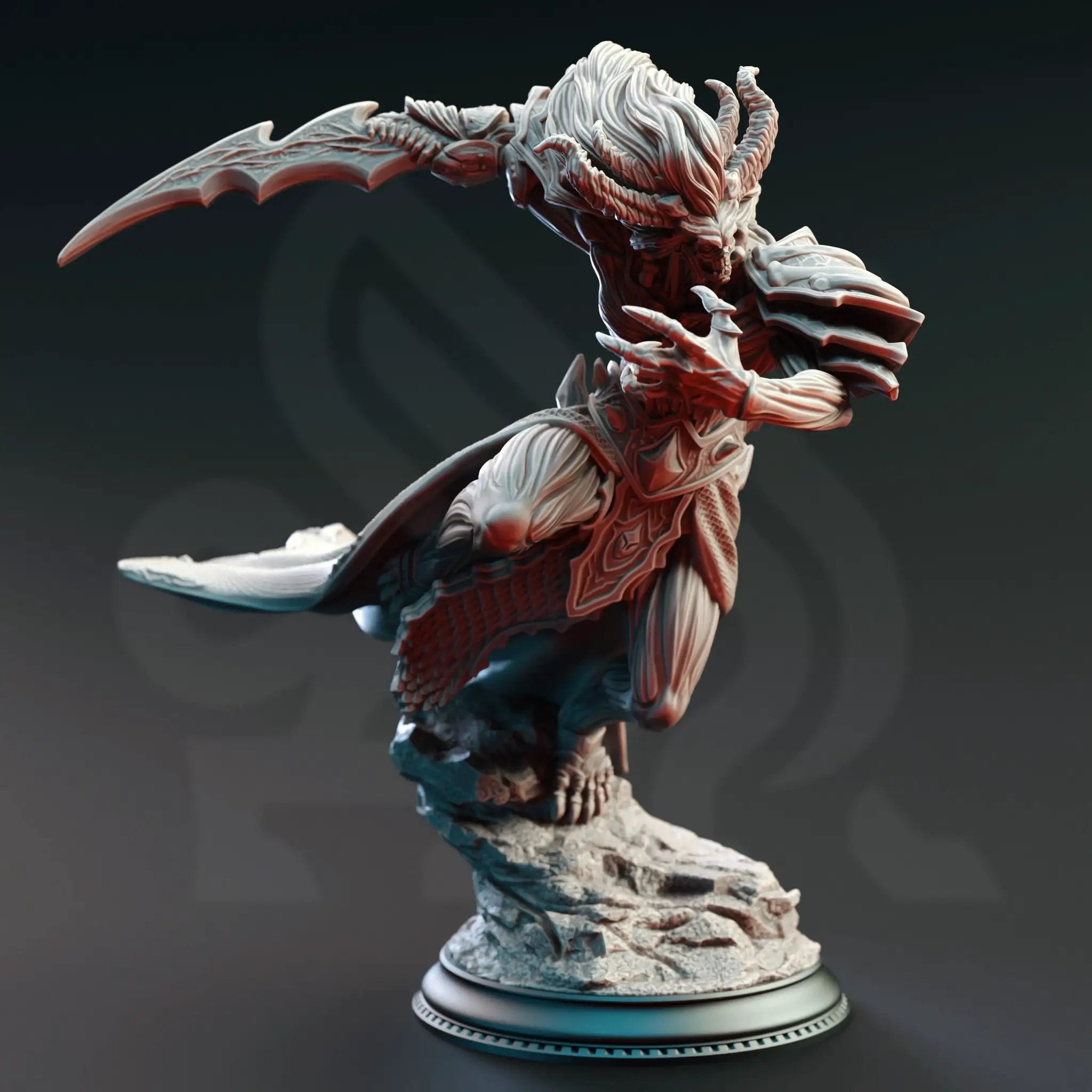 3D printed Fallen Corrupted Angel miniature by Last Hope Miniatures, featuring detailed wings and dark, weathered armor.