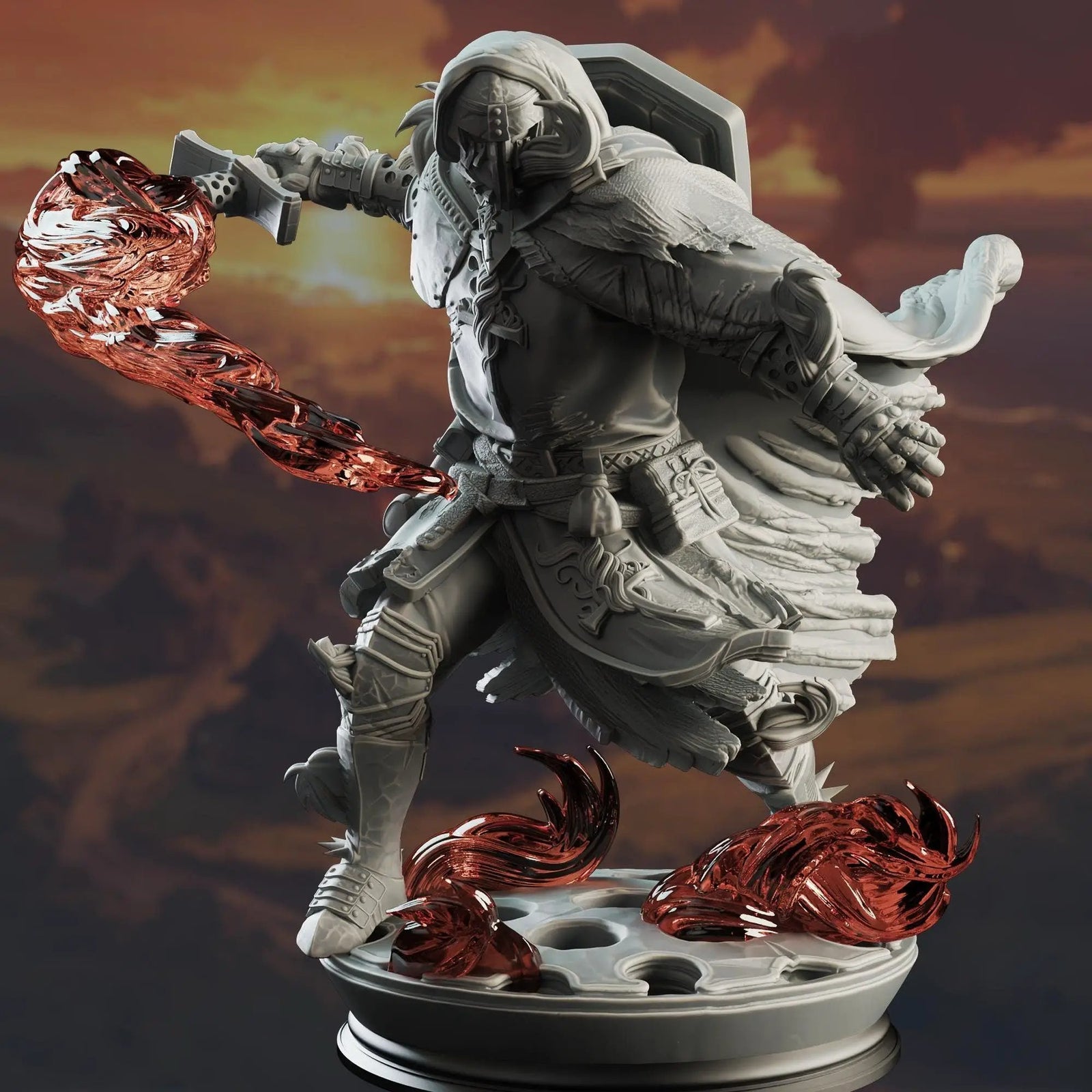 3D printed Fire Crusader Paladin miniature by Last Hope Miniatures from DM Stash, detailed fantasy character with armor and fiery design