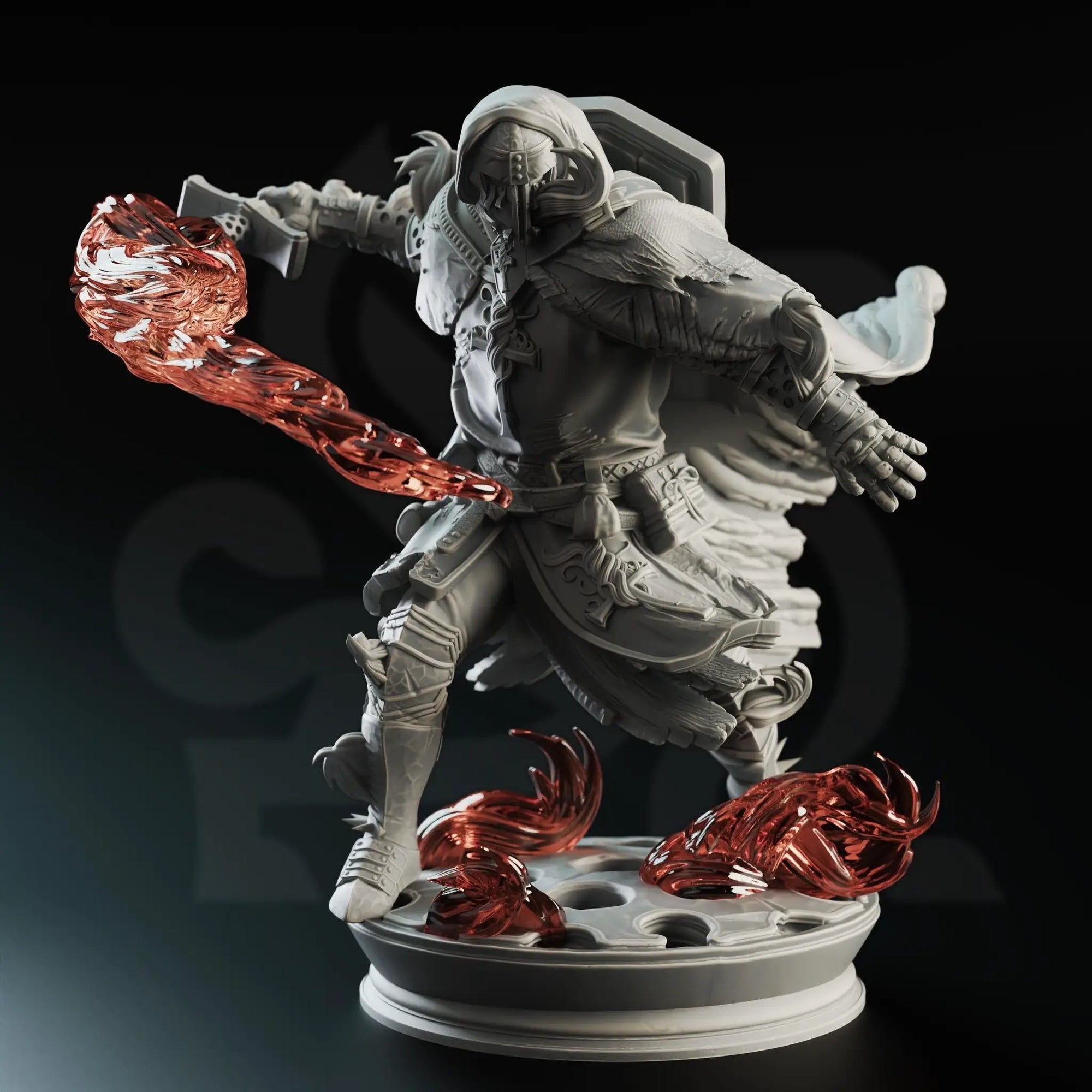 3D printed Fire Crusader Paladin miniature by Last Hope Miniatures, detailed fantasy figure with armor and fiery weapon.