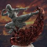 3D printed Fire Element Monk miniature by Last Hope Miniatures, featuring fiery details and intricate sculpting.