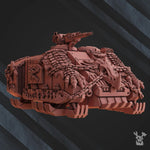 3D printed Fire Lizard APC model by Last Hope Miniatures for DakkaDakka Miniatures, showcasing detailed design and vibrant colors.