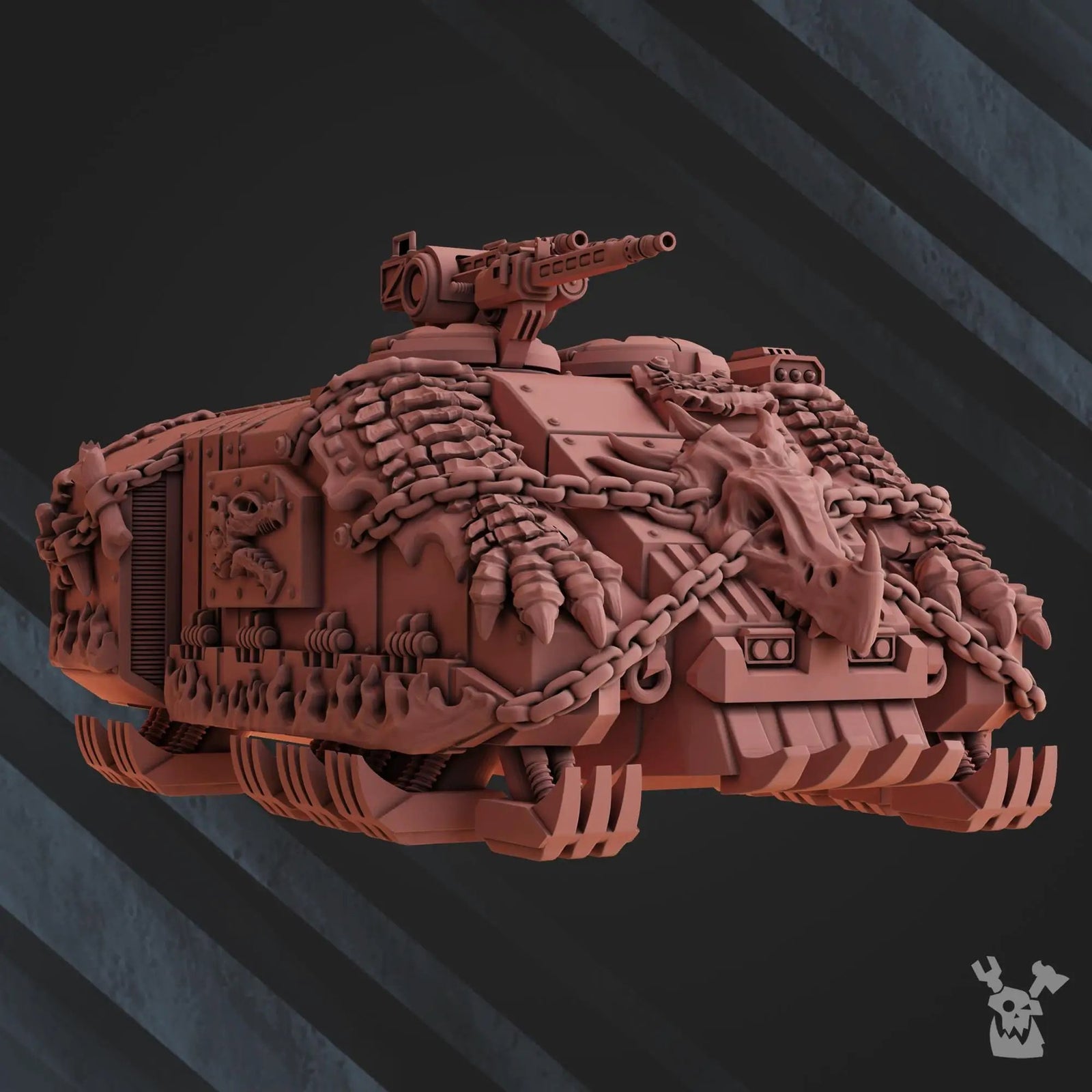 3D printed Fire Lizard APC model by Last Hope Miniatures for DakkaDakka Miniatures, showcasing detailed design and vibrant colors.