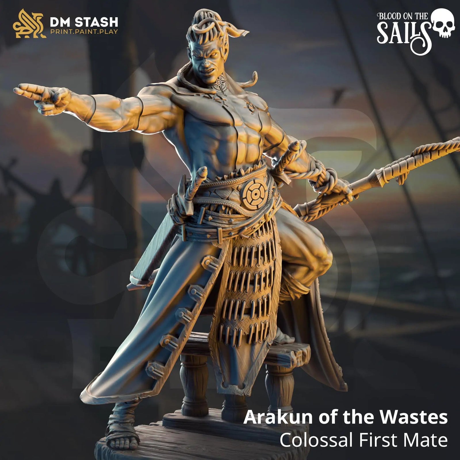 3D printed First Mate Arakun of the Wastes miniature by Last Hope Miniatures, showing detailed figure with pirate attire.