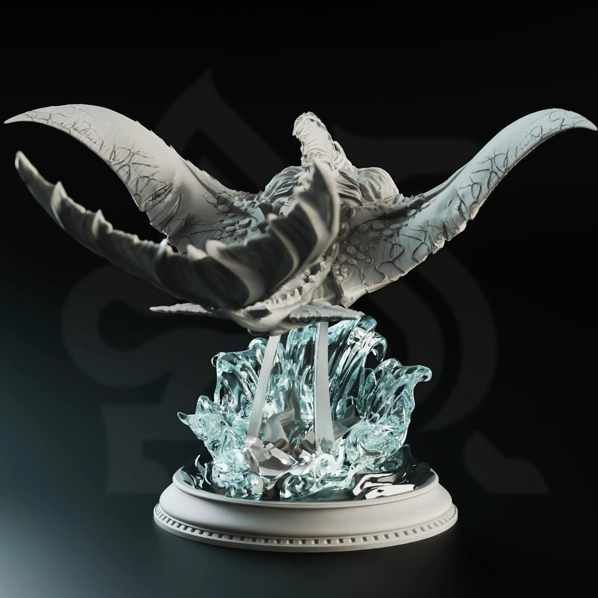 3D printed flying Sea Ray miniatures by Last Hope Miniatures, detailed model with intricate fins and sleek design.