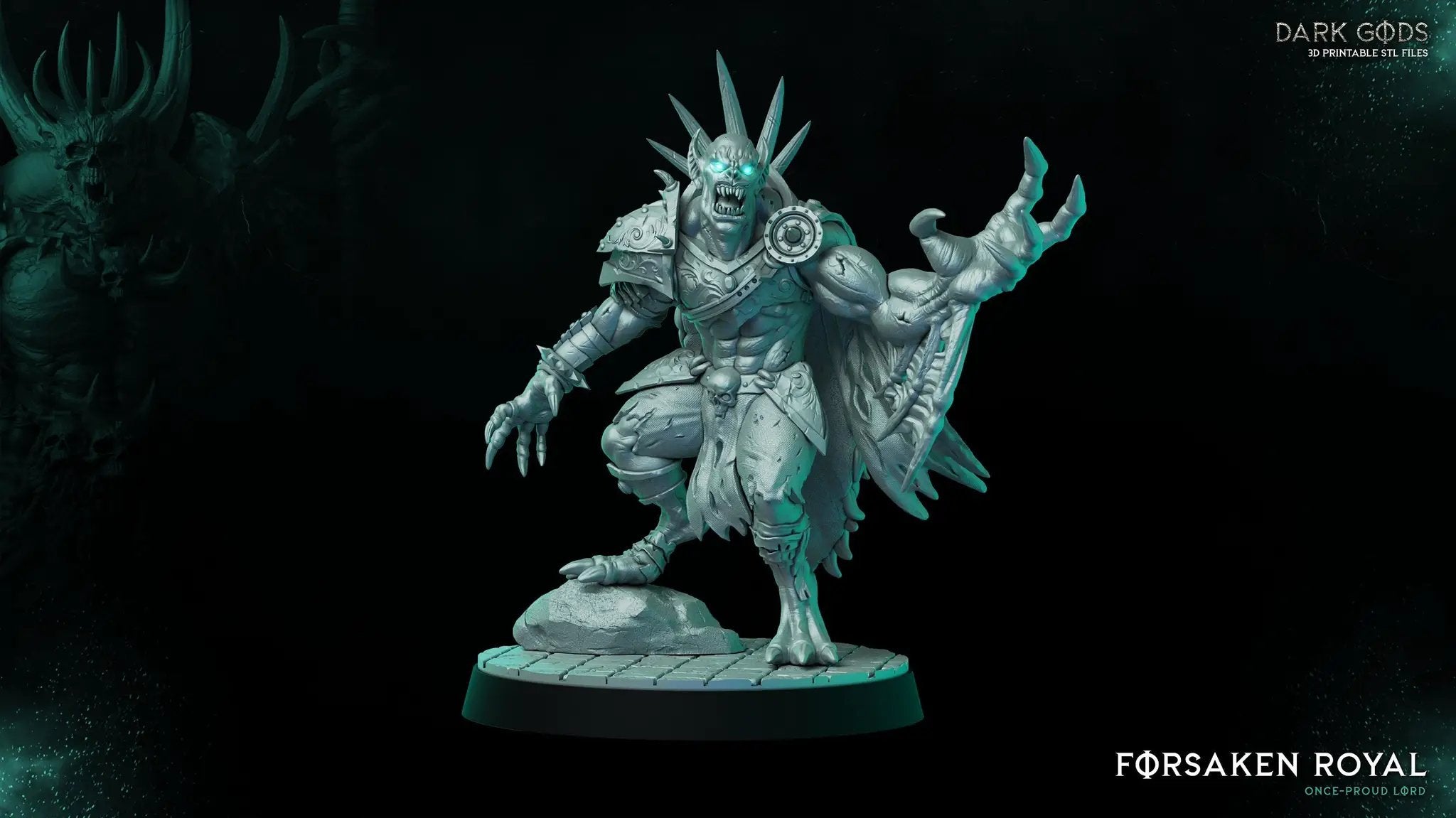 3D printed Forsaken Lord miniature by Dark Gods Miniatures, detailed dark fantasy figure for tabletop gaming.