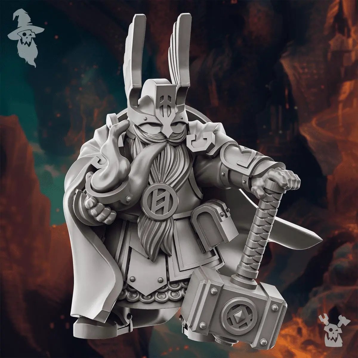 3D printed Gero Steelhammer miniature by Last Hope Miniatures, detailed DakkaDakka Miniatures figure on a plain background.