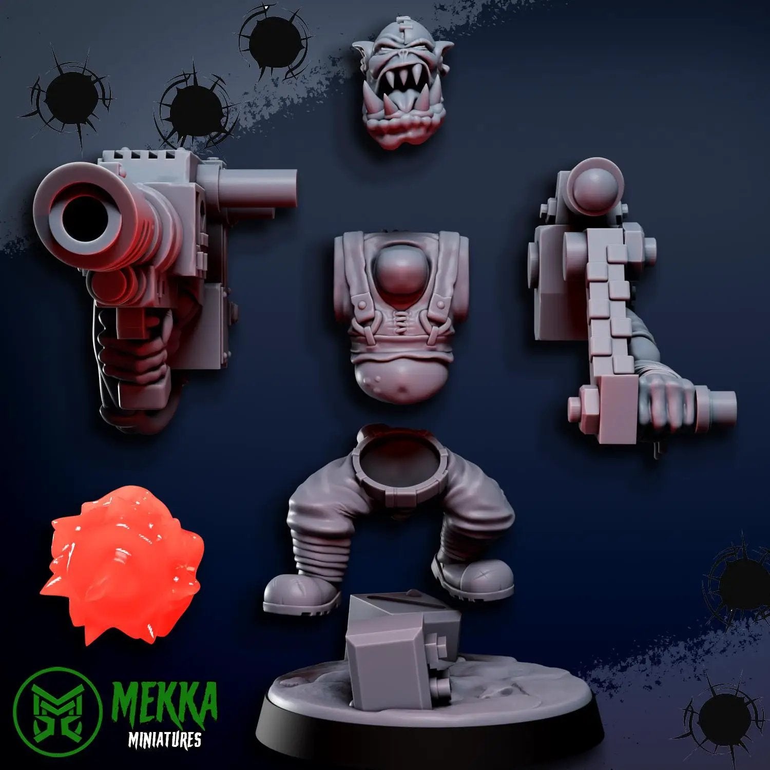 3D printed giant Layzer Shoota Orc miniature by Mekka Miniatures, detailed orc figure with a large weapon, from Last Hope Miniatures.