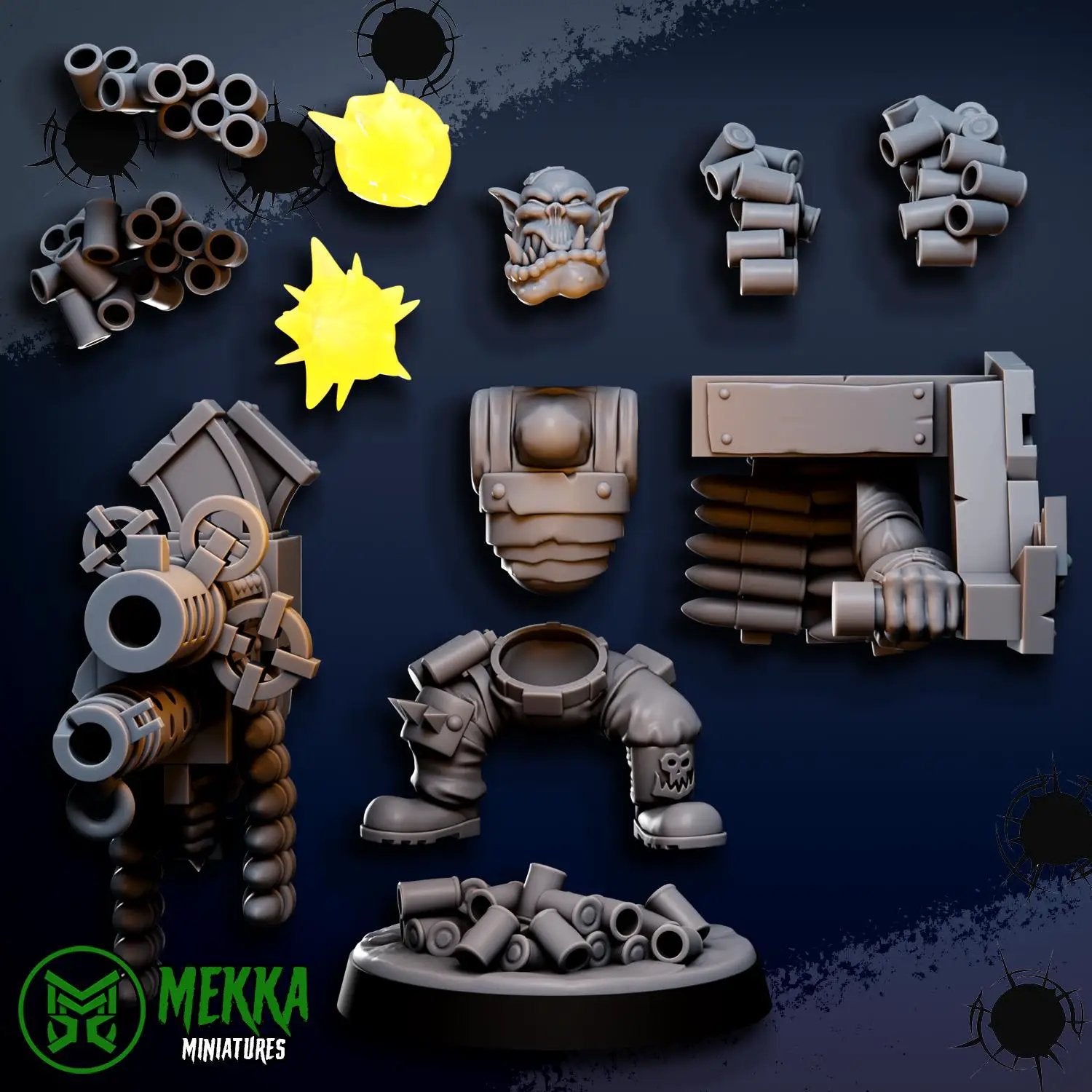 3D printed Giant Shoota Orc miniature by Last Hope Miniatures for Mekka Miniatures, detailed orc figure holding a large gun.