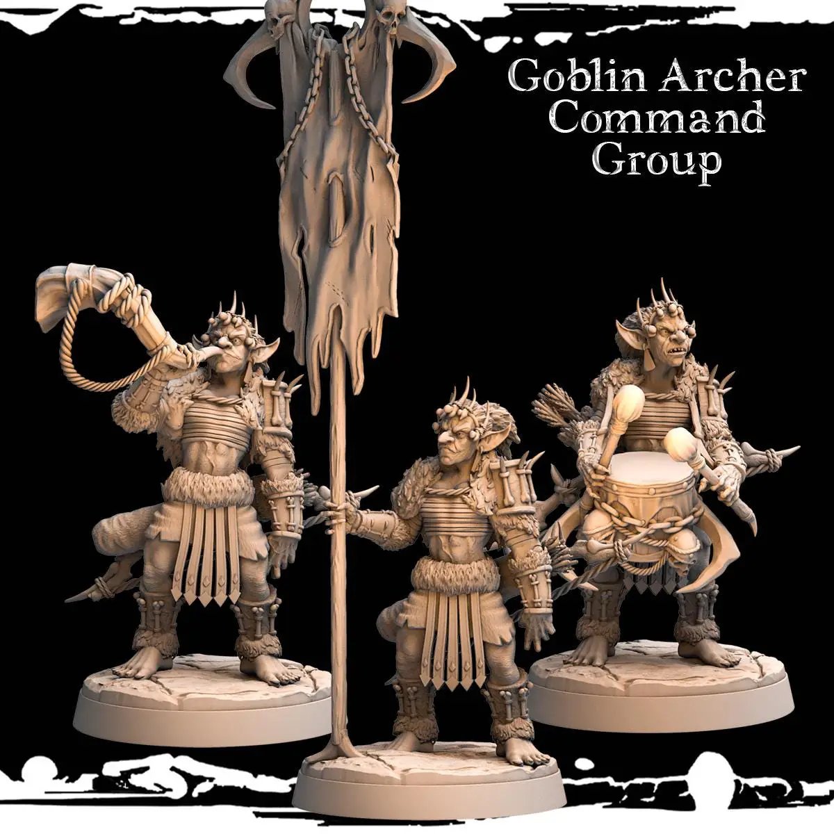 3D printed Goblin Command Group miniature by Last Hope Miniatures for tabletop gaming, featuring goblin figures with weapons and armor.