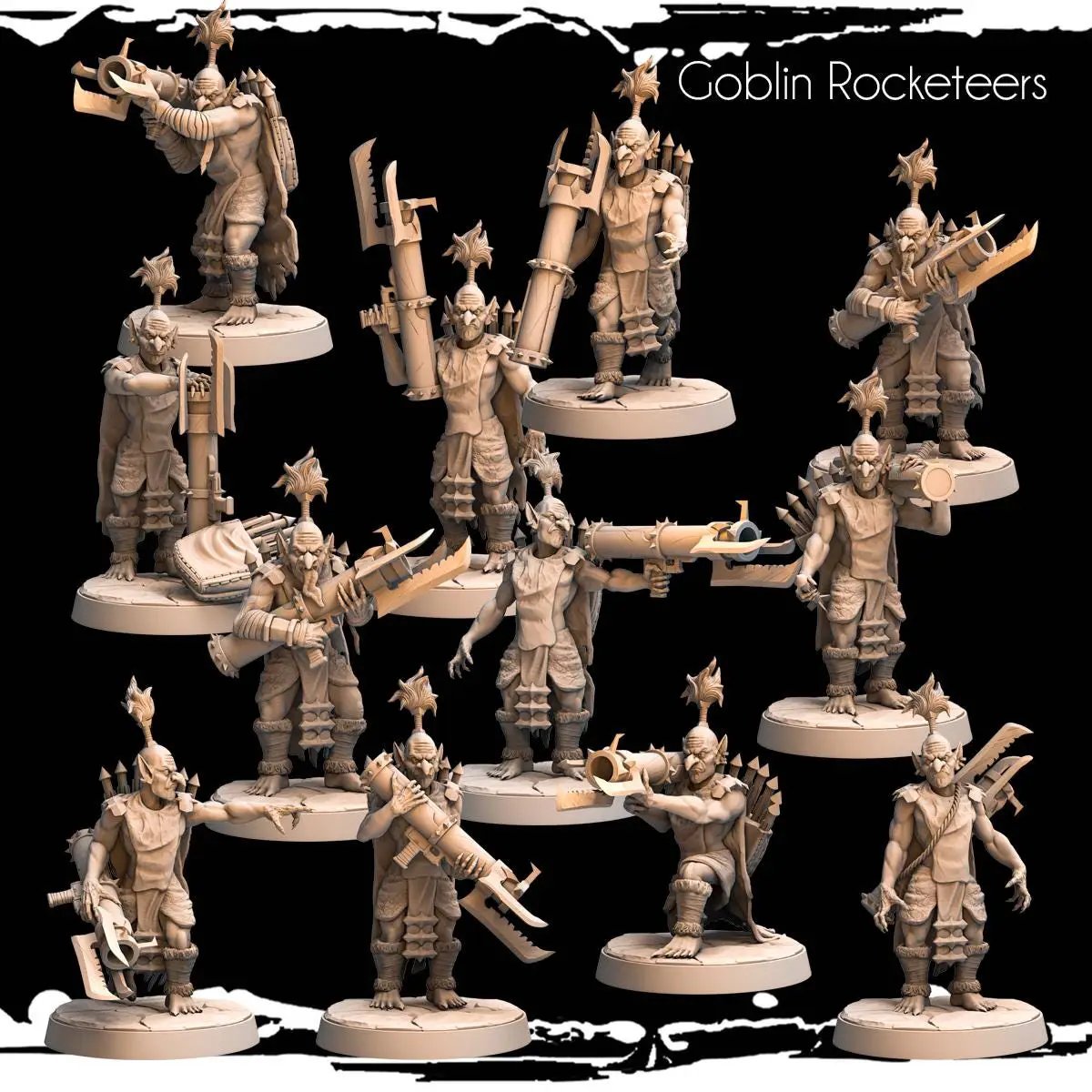 3D printed Goblin Rocketeers miniatures by Last Hope Miniatures, featuring detailed goblin figures with rocket gear and accessories.