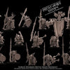 20 3D printed Goblin Spearmen Regiment miniatures by Last Hope Miniatures for Avatars of War, detailed goblin warrior figures.
