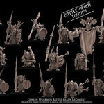 20 3D printed Goblin Spearmen Regiment miniatures by Last Hope Miniatures for Avatars of War, detailed goblin warrior figures.