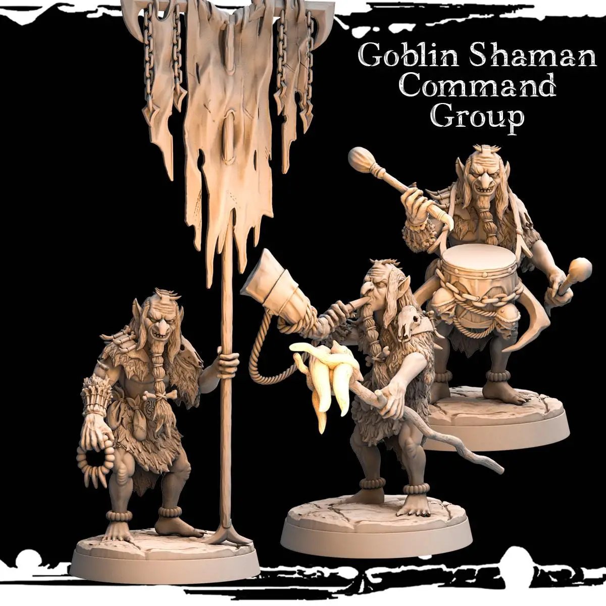 3D printed Goblin Warlock Command Group by Last Hope Miniatures, featuring detailed goblin figures with magical accessories.