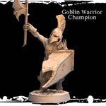 3D printed Goblin Warrior Champion miniature by Last Hope Miniatures, detailed green goblin figure with armor and weapons.