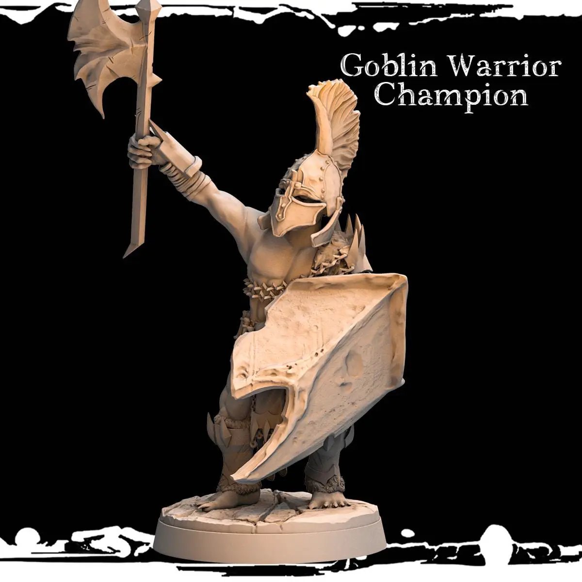 3D printed Goblin Warrior Champion miniature by Last Hope Miniatures, detailed green goblin figure with armor and weapons.