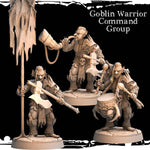 3D printed Goblin Warrior Command Group miniatures by Last Hope Miniatures, featuring detailed goblin figures in armor and weapons.