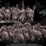 3D printed Goblin Wolfrider Battle-Ready Regiment by Last Hope Miniatures for Avatars of War, featuring detailed goblin figures with weapons.