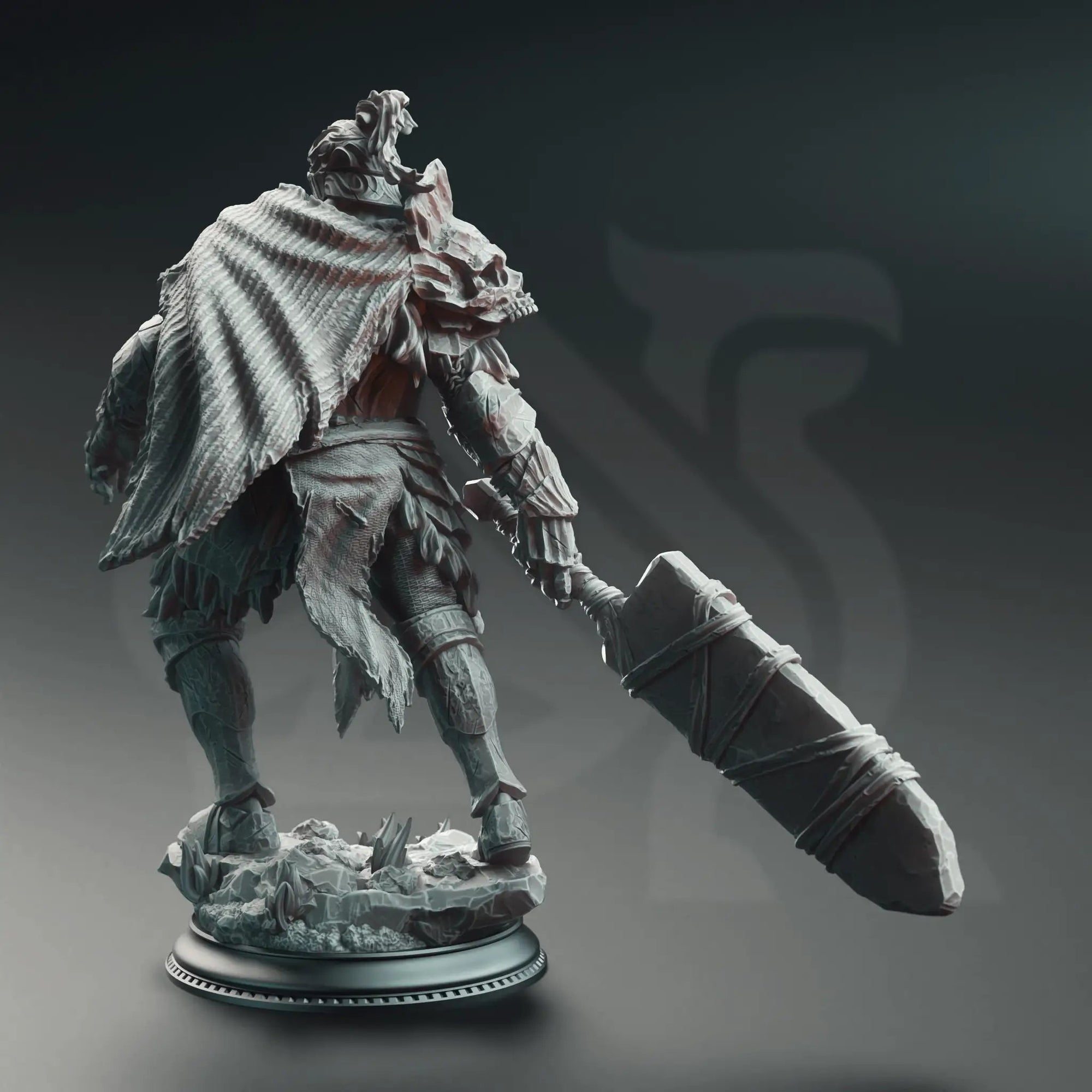 3D printed Goliath Knight Executioner miniature by Last Hope Miniatures, detailed warrior with armor and weapon in a dynamic pose.